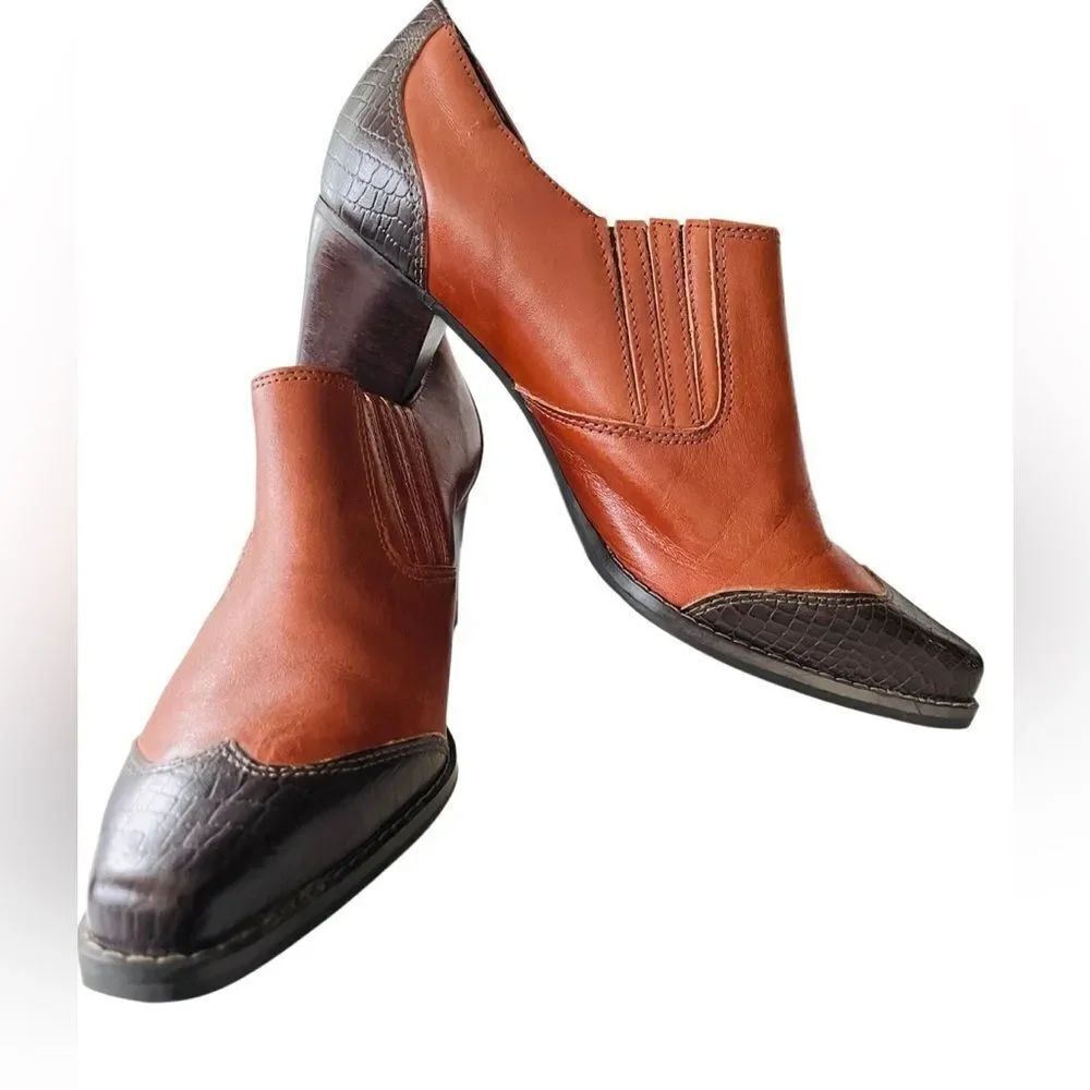 Artiva CLAUDIA Brown Leather Ankle Booties with Block Heel made in Brazil size 8 - Picture 2 of 7
